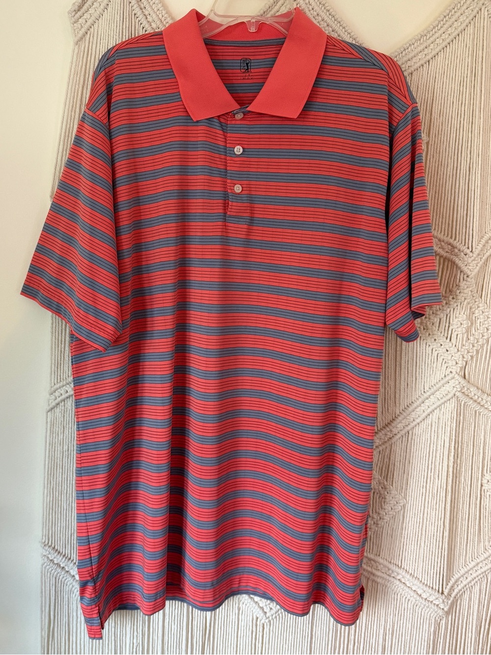 PGA Golf Striped Coral Gray Polo Shirt XXL